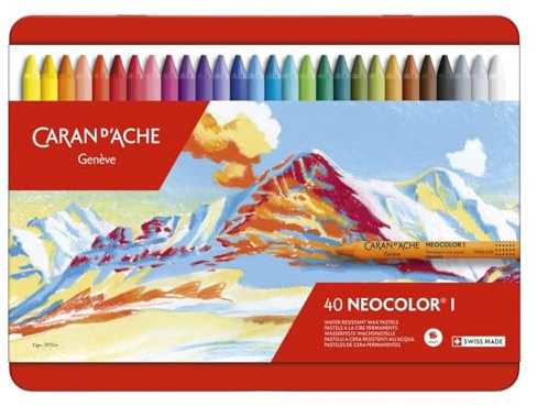 Caran D'ache Neocolor I - Juego de ceras de color (40 unidades, caja metálica)