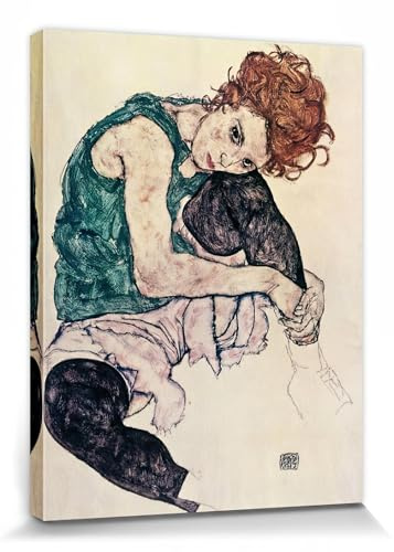 1art1 Egon Schiele Poster Die Frau des Künstlers, Sitzende Frau, 1917 Bilder Leinwand-Bild Auf Keilrahmen | XXL-Wandbild Poster Kunstdruck Als Leinwandbild 80x60 cm