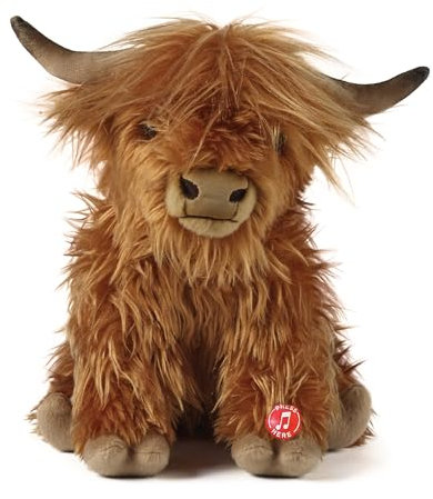 Living Nature Kuscheltier Hochlandrind mit MUH-Ton, realistisches, Flauschiges Kuscheltier für Babys, Jungs, Mädchen und Erwachsene, nachhaltiges Stofftier für Kinder, Geschenke zur Geburt, 22cm