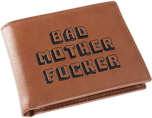 Miramax Officially Licensed B.M.F. Men's Bi-fold Wallet Embroidered Brown Genuine Leather