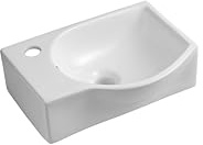iBathUK Charm - Lavabo colgante de pared, pequeño lavabo de cerámica para baño, montaje en pared, fregadero de encimera para guardarropa, un agujero para grifo izquierdo, 395 x 280 x 140 mm, color