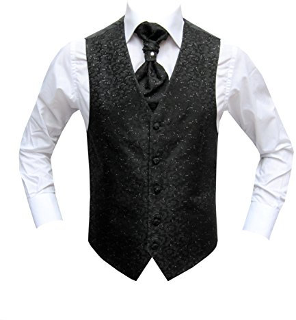 MMUGA Hochzeitsweste Set mit Plastron Florale Schwarz 72