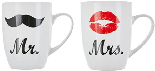 Out of the Blue Tazza in Porcellana, Mr & Mrs, Bianco, 10 x 8 cm, 320ml