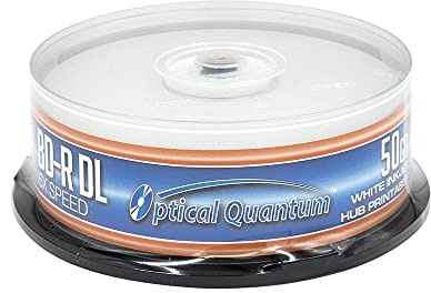 Optical Quantum 6 x 50 GB BD-R DL White Inkjet imprimible BLU-Ray Doble Capa Medios grabables, Eje de 25 Discos