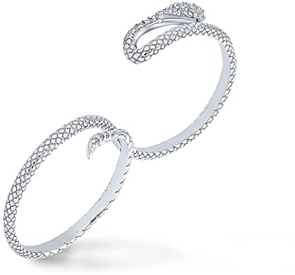 Bague à deux doigts en argent sterling pour femmes avec serpent pavé CZ en zircon cubique bohème déclaration de mode.