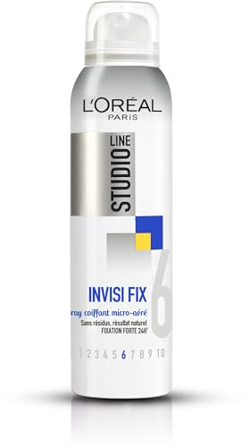 L’ORÉAL PARIS - Spray Coiffant Micro-Aéré Fixation Forte - Résultat Souple et Naturel - Tenue 24H - Sans Résidus - Tous Types de Cheveux - Studio Line Invisi'FX - 150 ml
