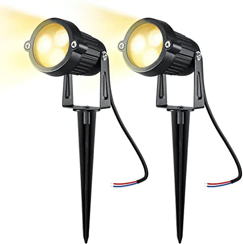 LemonBest® 2Pcs DC 12V Landscape Lights, 3x3W IP65 Waterproof Cast-Aluminum Garden Spike Lights, LED Outdoor Landscape Spotlight Fixture Garden Night Spike Lawn Lamp (Warm White)