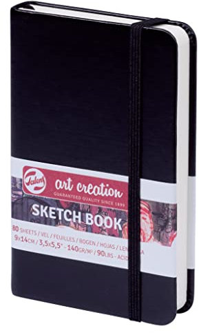 Talens Art Creation Paper - Schwarzes Skizzenbuch 9x14cm 140g 80 Blatt - Säurefreies Zeichenpapier für Bleistift Pastellkreide Acryltinte Holzkohle