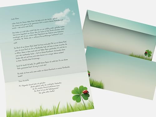 paperandpicture Set „Kleeblatt“ – 50 Blatt DIN A4 Motivpapier & 50 DIN LANG Kuverts, beidseitig bedruckt, Umschläge mit Haftklebung, made in Germany