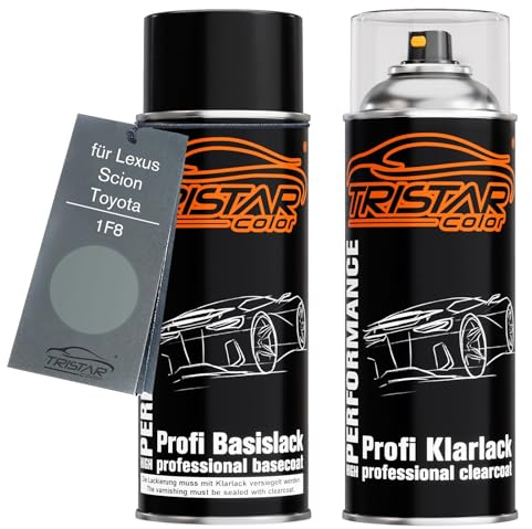 TRISTARcolor Bombe aérosol pour Toyota 1F8 Medium Silver Metallic + vernis | pour Toyota / Lexus / Scion, Meteorite Metallic, Peinture voiture, Kit peinture de base + vernis, bombes aérosols 400ml