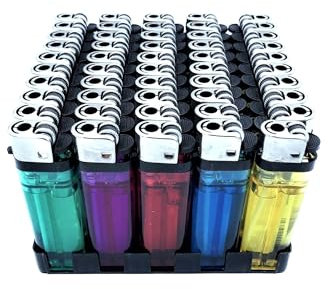 TEMPO DI SALDI Box Da 50 Accendini Colorati Trasparenti Con Accensione A Pietrina