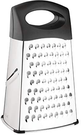 Vogue Heavy Duty Box Grater, Stainless Steel & Black, Four Way Grater, Size: 25.4(H) cm, Large Handle for Comfortable Use, Professional & Home Kitchen Use, DM020