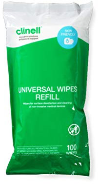 Clinell CWTUB100R Universal Cleaning and Surface Disinfection Wipes - Multi Purpose Wipes, Kills 99.99% of Germs, Effective from 30 Seconds - Tub of 100 Wipes Refill