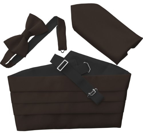 Italian Satin Cummerbund Set: Includes Bow Tie and Handkerchief (Brown)