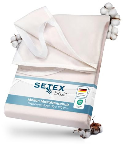SETEX – Molton Matratzenschoner 90x190 naturfarben – Matratzenauflage für Bettmatratzen 15-22cm Höhe – Matratzenschutz Fixspannauflage mit Eckgummis – STANDARD 100 by OEKO-TEX geprüft & zertifiziert