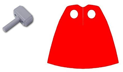 LEGO Parts: Thor's Hammer and Red Cape (Spongy) - Very Small