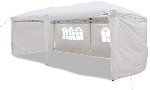 Goutime Faltpavillon Pavillon Partyzelt Wasserdicht 3x6m Mit 4 Seitenwänden Und Tasche Mit Rädern,Gartenpavillon für Hochzeiten,Freien,Garten,partyzelt（Weiß）