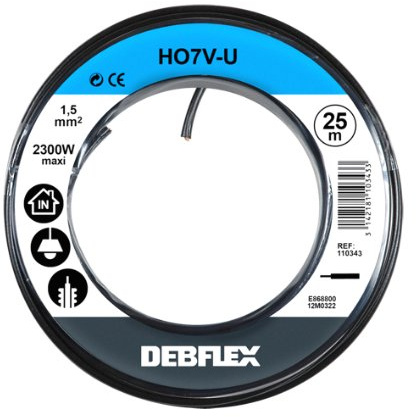 Bobinot de câble | Bobine de fils électrique | Câble électrique | Couronne de câble | Debflex 110343 Bobinot Câble rigide 25 mètres | HO7VU 1,5mm ² | Noir