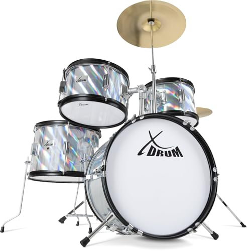 XDrum Junior Pro Kinder Schlagzeug Laser Silver - geeignet von 5-9 Jahren - Drumset mit komplettem Zubehör - inkl. Schule - Silber