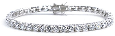 Silverly Bracelet Tennis en Argent Sterling 925 avec Zircones Cubiques Rondes Serties de Griffes pour Femme (4mm | 19 Cm) | Bracelet Empilable avec Zircones Cubiques