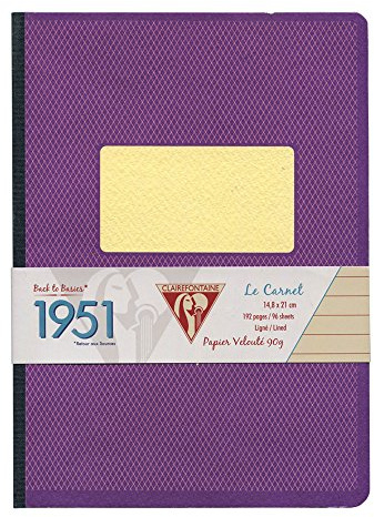 Clairefontaine 195346C Kladde 1951 Back to basics, 96 Blatt, liniert, DIN A5, 14,8 x 21 cm, mit gebundenem Einband und weichem Deckel, 1 Stück, violett