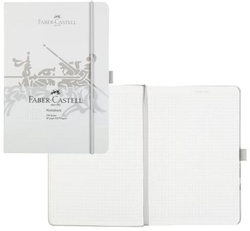 FABER-CASTELL - Notizbuch DIN A5 Grau kariert | Kariertes Notizbuch mit 194 Seiten, Archivtasche und Stifthalter für Schule, Studium und Büro