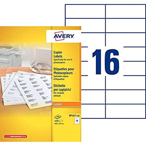 AVERY - Boite de 1600 étiquettes autocollantes multi-usages, Format 105 x 37 mm, Impression copieur, (DP167-100)