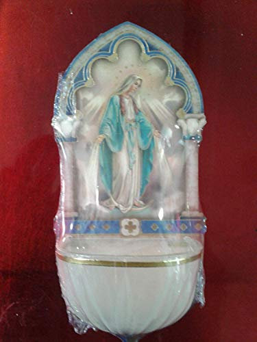 Miraculous Holy Water Font Luminous with Gold Foil Highlights & Lourdes Prayer Card Catholic Gifts (3006)