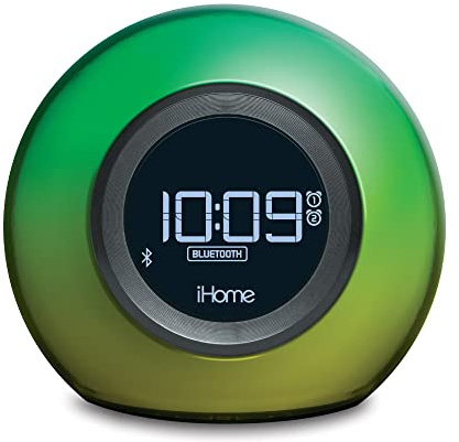 iHome Alarm Clock Radio with Bluetooth Speaker and Color Changing Lamp, USB Charging, and Speakerphone for Home, Office, or Dorm (IBT29BX6)