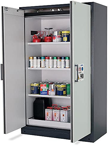 Gefahrstoffschrank, BxTxH 1200x615x1955 mm, 3 Böde n, 1 Auffangwanne mit Lochblecheinsatz, inkl. AGT