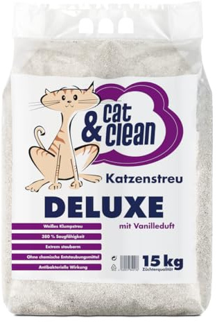 Cat & Clean Deluxe mit Vanilleduft 15 kg Beutel Katzenstreu Der Extraklasse Klumpendes Einstreu Extrem Saugfähig Naturprodukt Aus Bentonit