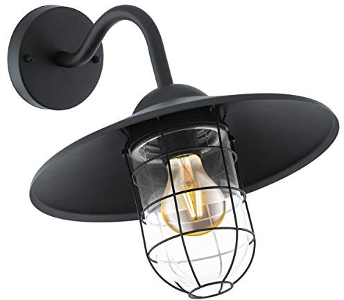 Eglo Applique murale extérieure Melgoa, éclairage d’extérieur en acier galvanisé et verre, noir, lampe avec douille E27, IP44