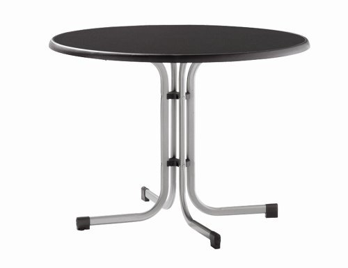 Sieger 236/A Boulevard-Klapptisch mit mecalit-Pro-Platte Ø 100 cm, Stahlrohrgestell graphit, Schieferdekor anthrazit