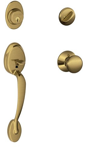 SCHLAGE Plymouth Single Cylinder Handleset and Plymouth Knob, Antique Brass (F60 PLY 609)