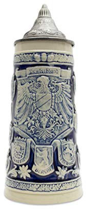 1.1 Liter | OktoberfestHaus Tankard Beer Stein Cobalt Blue Collectible Bier Krug With Lid German Adler (Eagle) Midieval Coat Of Arms Jarras de Cerveza and Jarra Stein