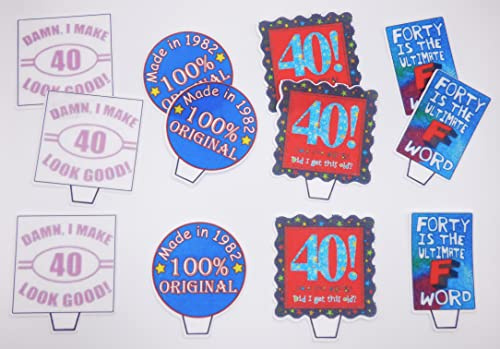 40th Birthday Funny, Edible Cupcake Toppers - Stand-up Wafer Cake Decorations 1985