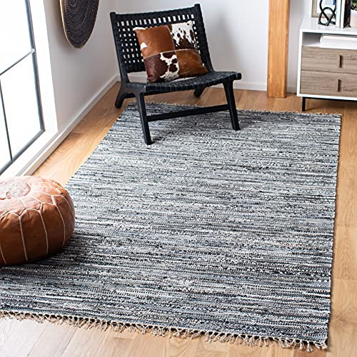 SAFAVIEH Rag Rug Collection Accent Rug - 3' x 5', Grey, Handmade Boho Stripe Cotton, Ideal for High Traffic Areas in Entryway, Living Room, Bedroom (RAR128A)
