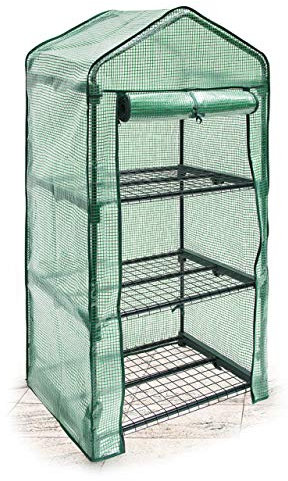 Relaxdays Foliengewächshaus Balkon 125 x 70 x 50 cm HxBxT, 3 Regale Treibhaus, Terrasse Anzuchthaus platzsparend, grün