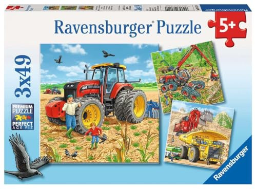 Ravensburger Puzzle Große Maschinen - 3x49 Teile Puzzle ab 5 Jahre | 3x49 Teile Puzzle, Kinderpuzzle ab 5 Jahre, Ravensburger Qualität