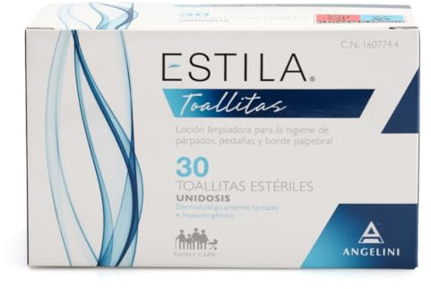 Estila Toallitas oftálmicas - Loción limpiadora para la higiene de párpados, pestañas y borde palpebral - Toallitas desmaquillantes con Aloe vera y Hamamelis - 30 toallitas estériles unidosis