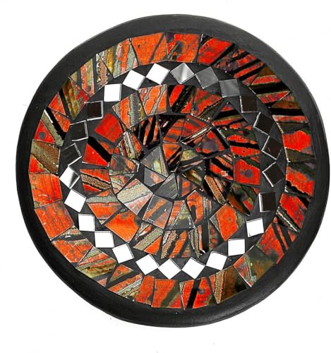 Mosaikschale Tonschale rund Ø 15 cm, Ton mit Glasmosaik rot gold, Dekoschale Mosaikstein belegt, Mosaik Stein Schale Dekoteller Dekoschale