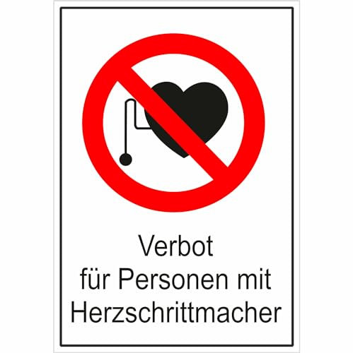 Indigos UG Aufkleber Verbots-Kombischild Verbot für Personen mit Herzschrittmacher 26,20x37,10 cm - selbstklebender Sicherheits Aufkleber für Tür oder Wand - Warnschild für Gebäude, Hotel