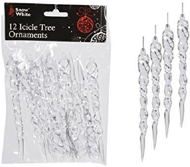 PMS Decoración de árbol de Navidad, carámbanos, Transparente, Paquete de 12