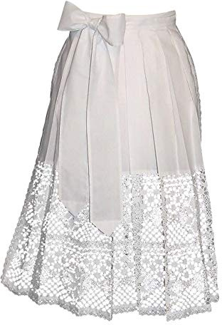 German Long White Lace Apron for Dirndl (16 (US size 10-16))
