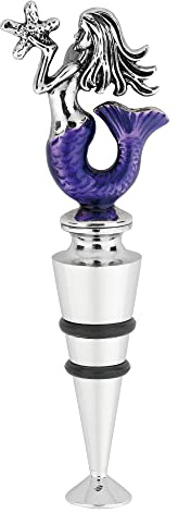 Supreme Housewares Mermaid-Shaped Zinc Alloy Wine Bottle Stopper - Reusable Beverage Preserver for Wine, Champagne, and Sparkling Drinks - Silver and Purple, 4.5 Inch Tall