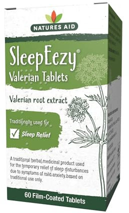 Natures Aid SleepEezy Valerian Root Extract 150mg – Traditional Herbal Remedy for Sleep Disturbances from Mild Anxiety – Natural Vegan Sleep Aid – Gluten Free, Non-GMO – 60 Tablets