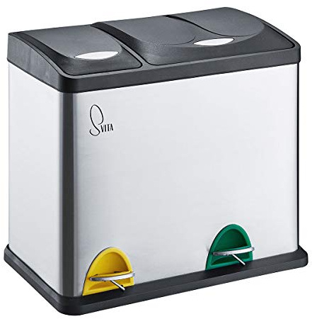 SVITA TC2Combo26 Edelstahl Küchen-Eimer 26Liter Silber 8L+18L kombiniert doppelt Abfalleimer 2er-Mülleimer Mülltrennung Treteimer