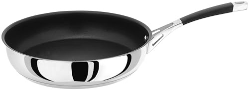 Stellar Flow Large Stainless Steel Teflon Non-Stick Frying Pan with Soft-Grip Handle, 26cm, Induction Ready, Dishwasher Safe, Oven Safe Cookware