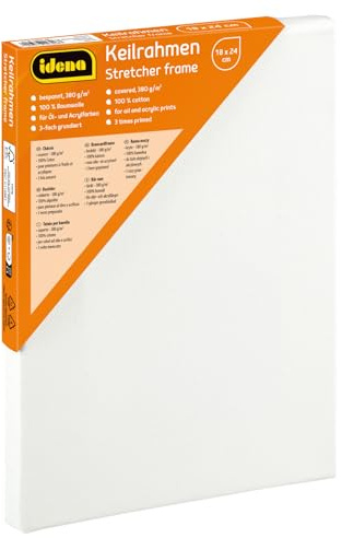 Idena 60030 - Keilrahmen mit Leinwand aus 100% Baumwolle, Grammatur 380 g/m², für Öl- und Acrylfarben, ca. 18 x 24 cm groß, weiß