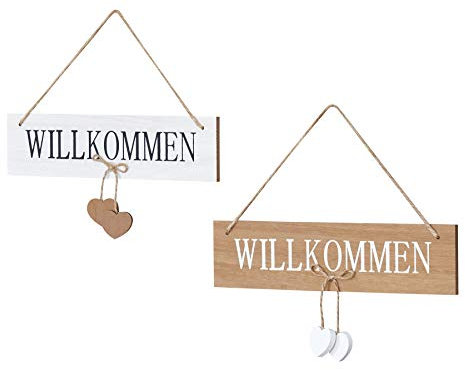 levandeo 2er Set Tür-Schilder Willkommen aus Holz mit Kordel zum Aufhängen - Türhänger Begrüßung Herz Wandschild Türschild Dekoration